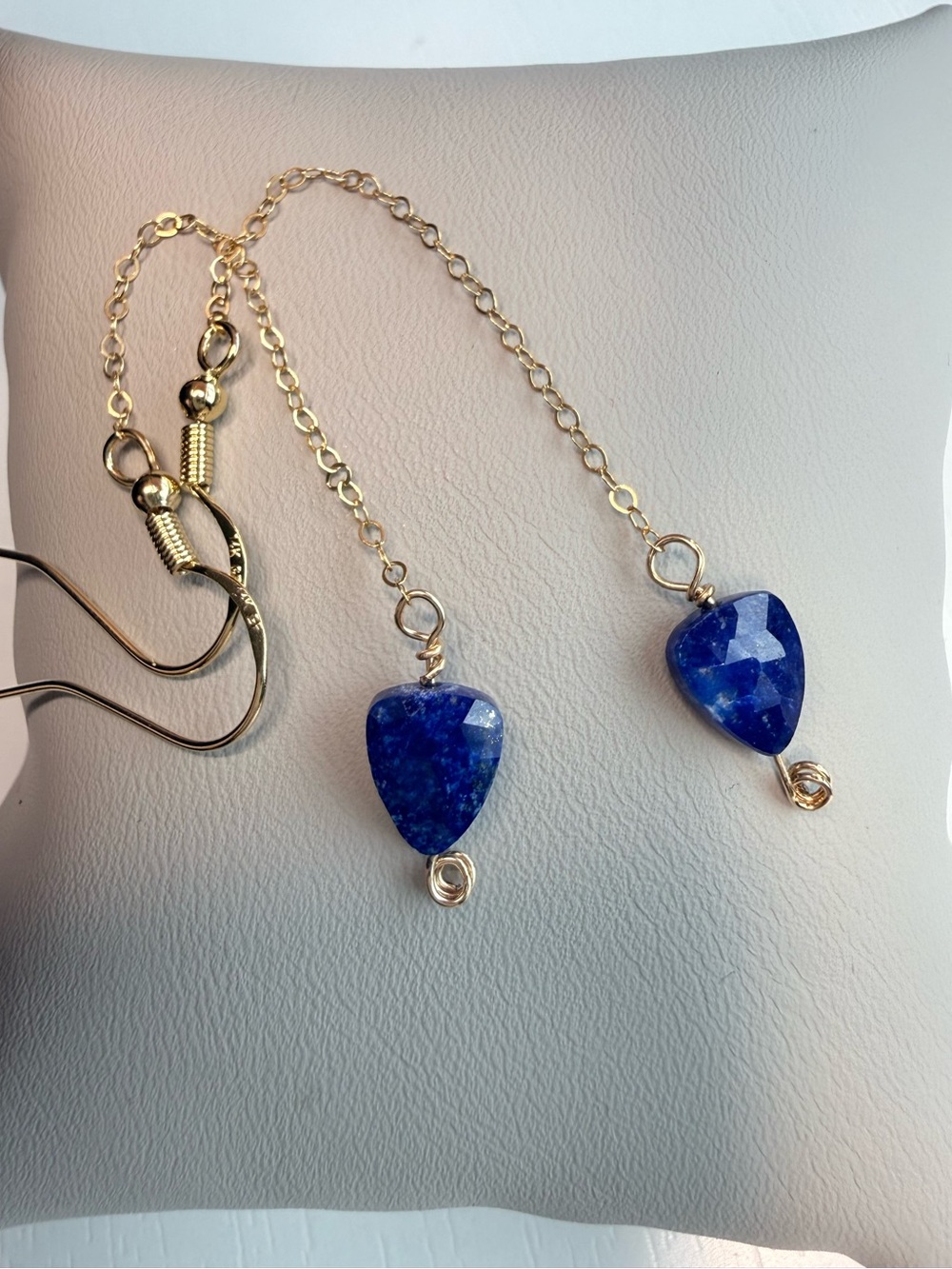 Gold Chain Earrings w/ Blue Faceted Lapis Lazuli Stone Drops 14k gold filled